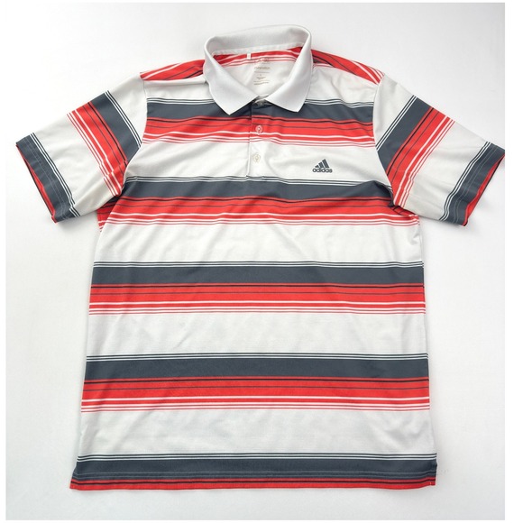 Adidas Golf‎ Polo Shirt Striped Puremotion Athletic Red Gray White Large - Picture 1 of 4